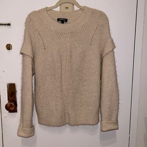 Express Cream Sweater with Shoulder Accents - Size S